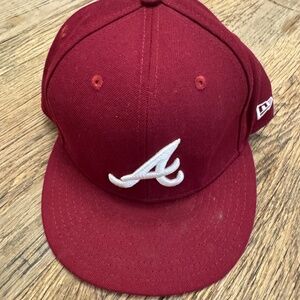 Preowned Atlanta Braves New Era 59Fifty Cardinal White Fitted Ball Cap Hat